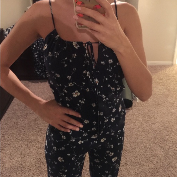 Honey Punch Navy Sunflower Floral Jumpsuit - Picture 4 of 5